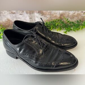 Johnson & Murphy Black Leather Wingtip Oxford Dress Shoes Size 10.5D